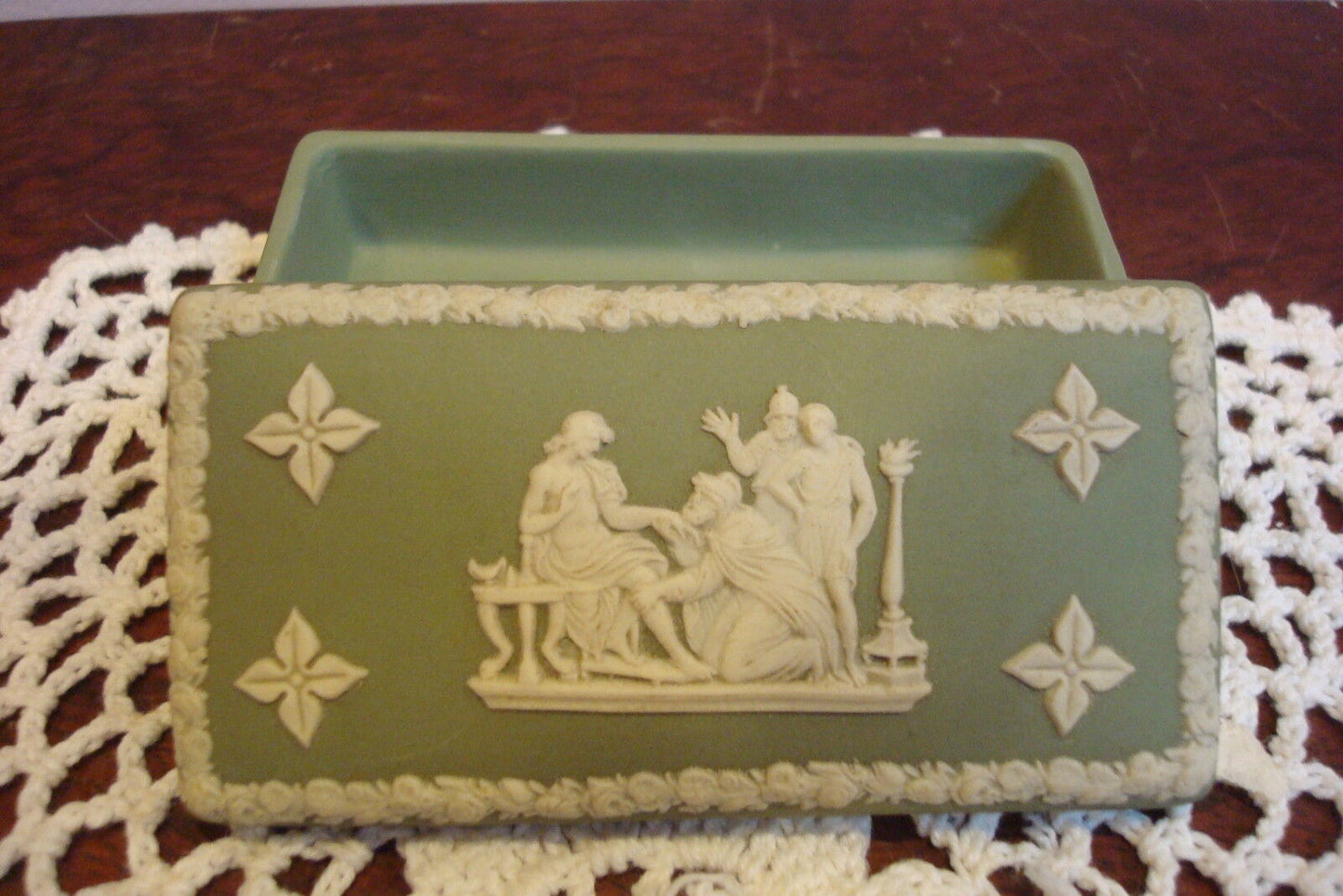 Wedgwood England sage and white jasperware pill box