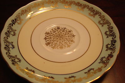 Grosvenor Made In England Cup And Saucer, Light Green And Gold Orig [170f]