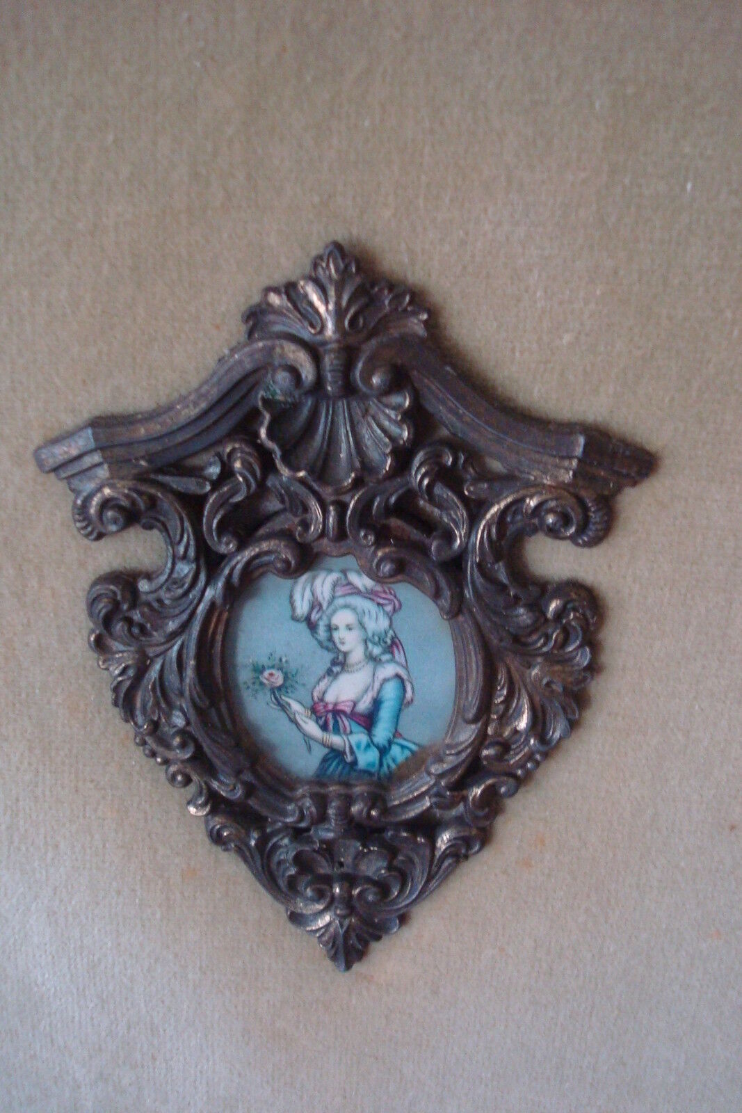 Velvet and cameos, beautiful cameos on a beige velvet in wooden frame. 36 "