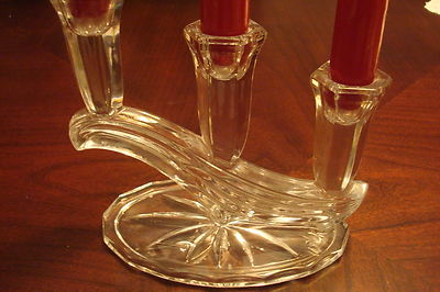 Art Deco ELEGANT Clear Glass PAIR OF Candlesticks, 3 lights  [GL16]
