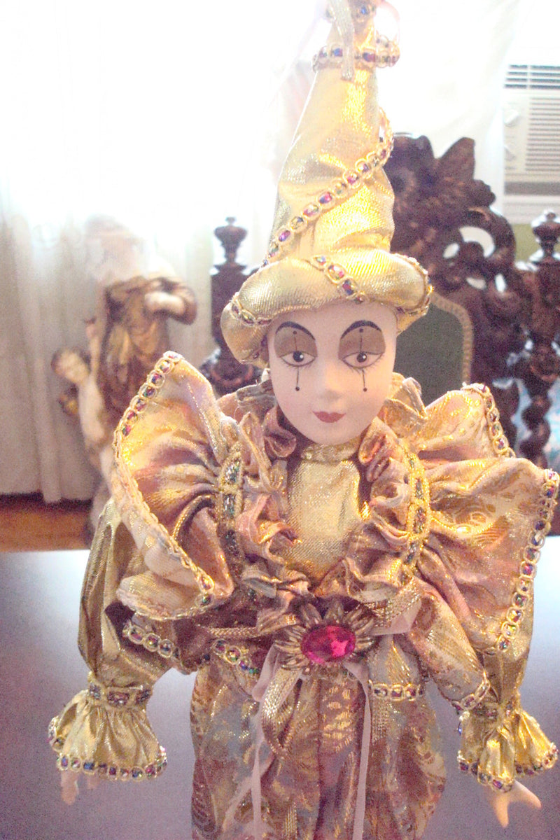 1990s Show Stopper Golden Jester doll , 18" tall, hand painted [*4-dolls]