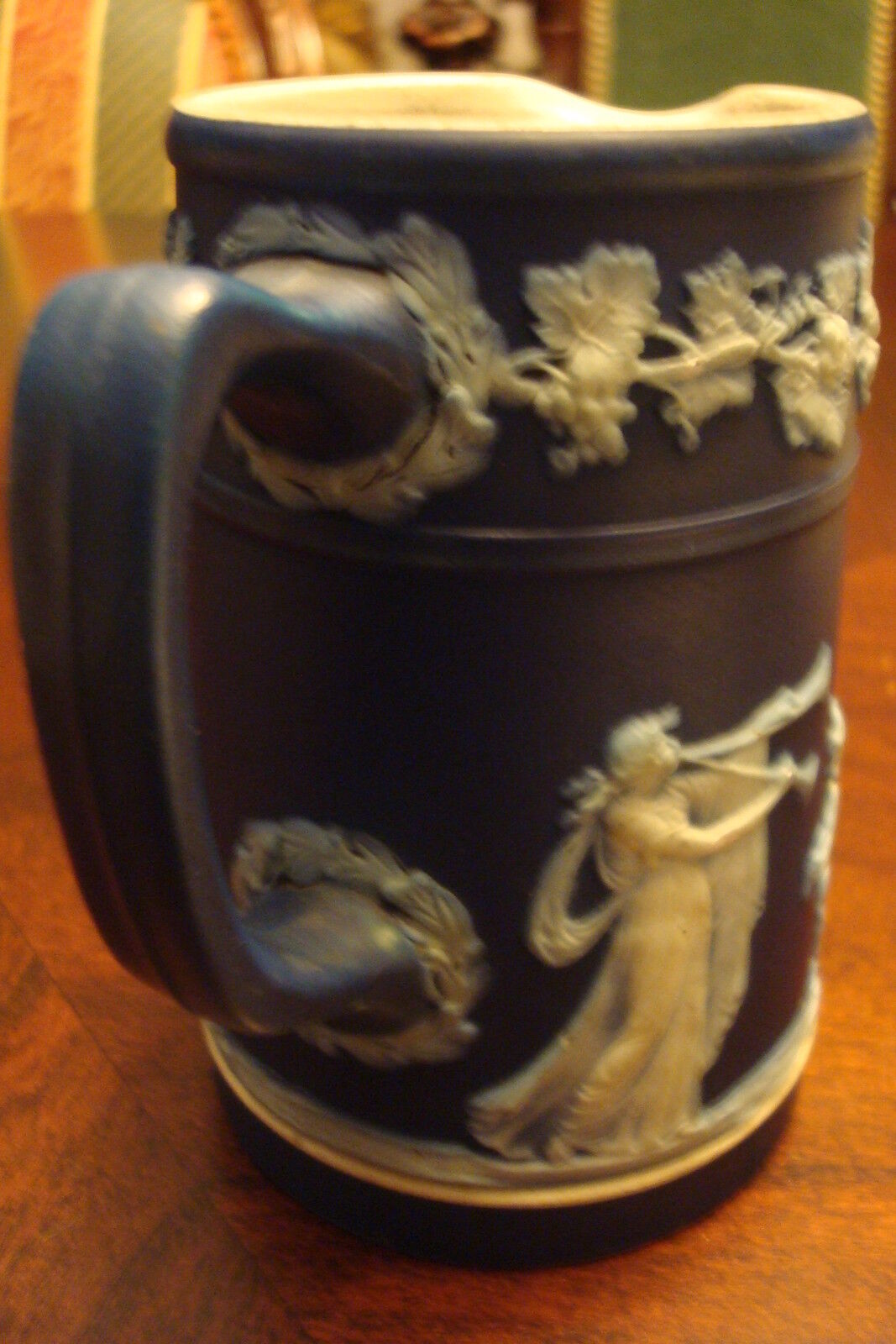 Wedgwood Dark Blue Jasperware creamer,  decorated with mythological figures[a*4w