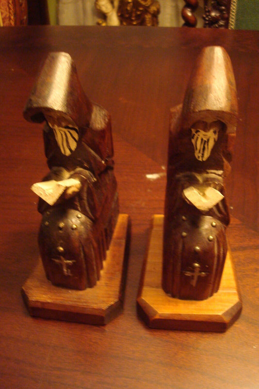 Wooden carved monks bookends, very nice condition, no marks, 6" [88B]