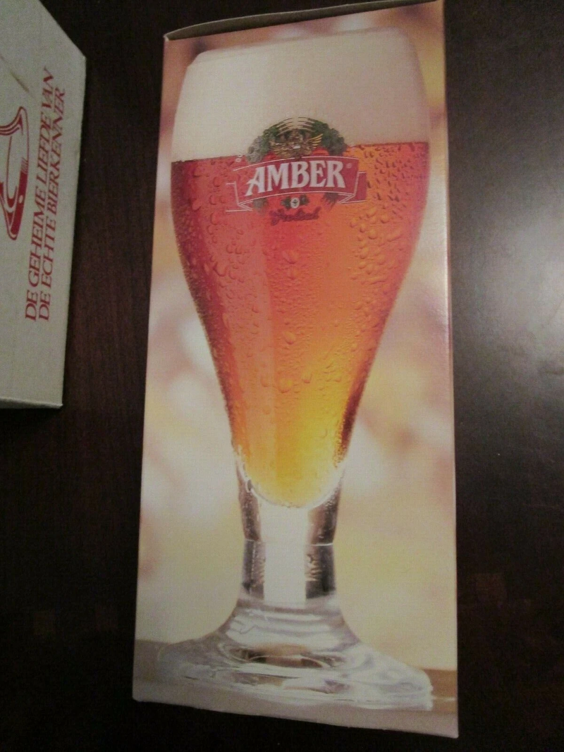 AMBER GLAZEN GERMANY 6 BEER GLASS IN BOX 6" ORIGINAL