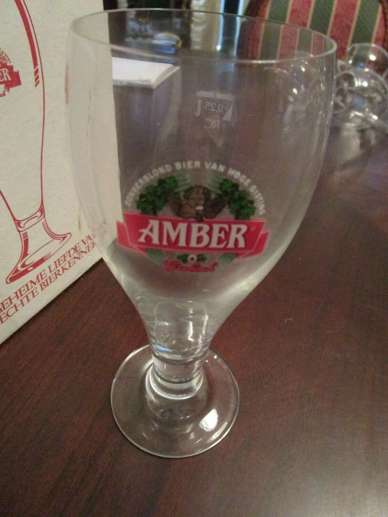 AMBER GLAZEN GERMANY 6 BEER GLASS IN BOX 6" ORIGINAL