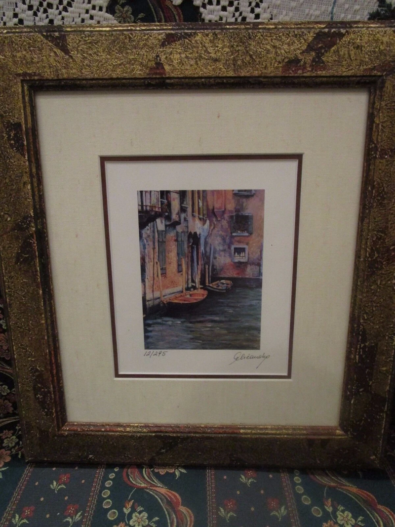 SIGNED LITHOGRAPH NUMBERED 12/295 VENICE BOATS, ILLEGIBLE SIGNATURE
