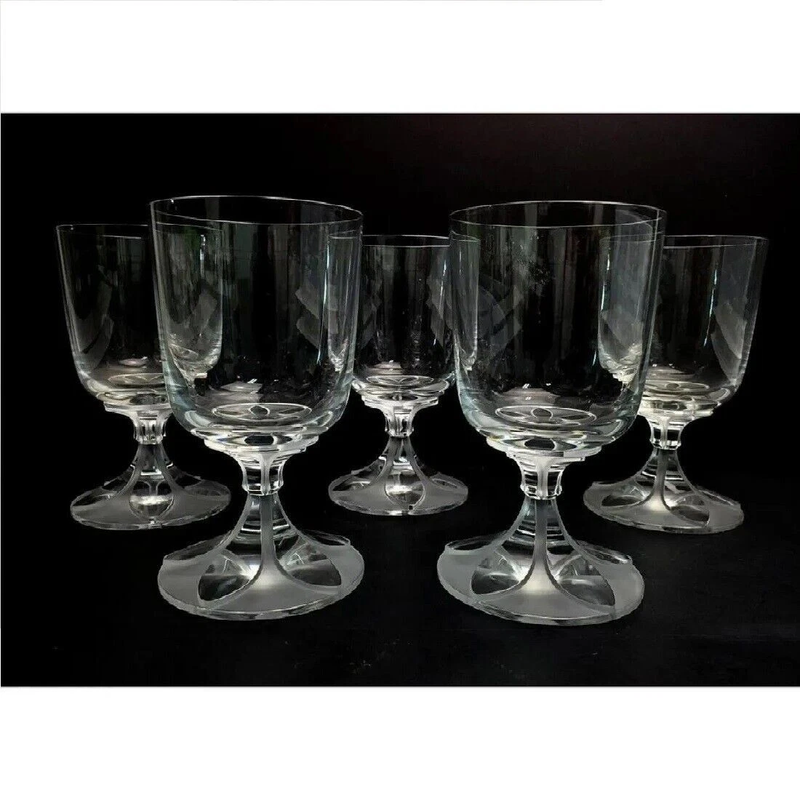 Lalique Crystal Fully Signed 5 Wine Glasses H- 5.5".