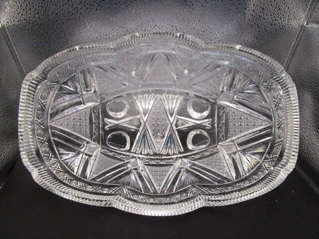 American Brilliant USA crystal cut oval bowl planter center piece footed[a5]