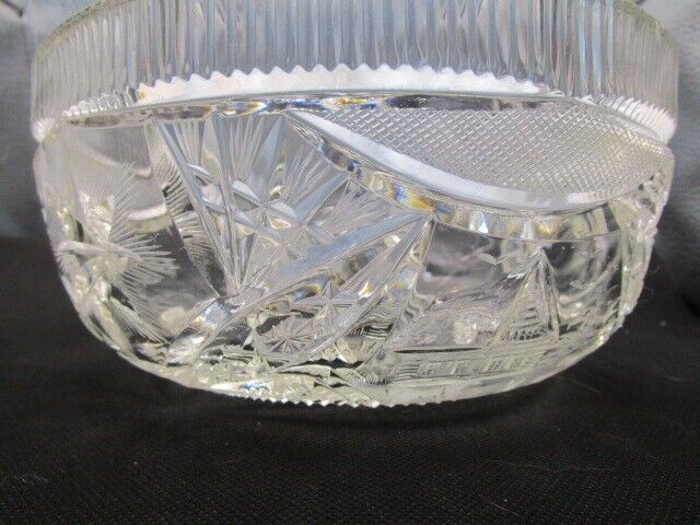 American Brilliant USA crystal cut round bowl planter center piece [a5]