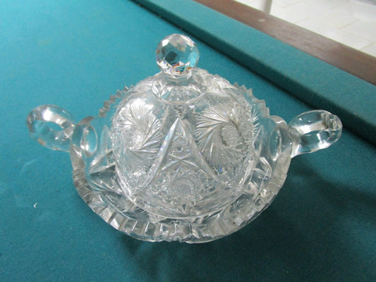 AMERICAN BRILLIANT CRYSTAL CUT CHEESE DISH COVERED