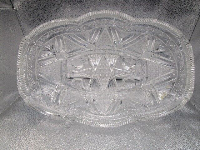 American Brilliant USA crystal cut oval bowl planter center piece footed[a5]