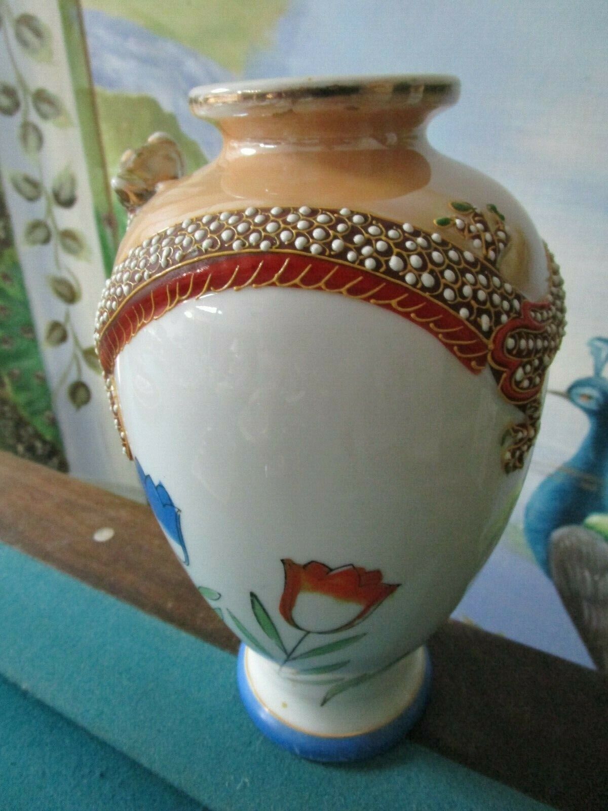 ANTIQUE 1920's HB JAPAN LUSTERWARE DRAGON MORIAGE VASE  [81B]