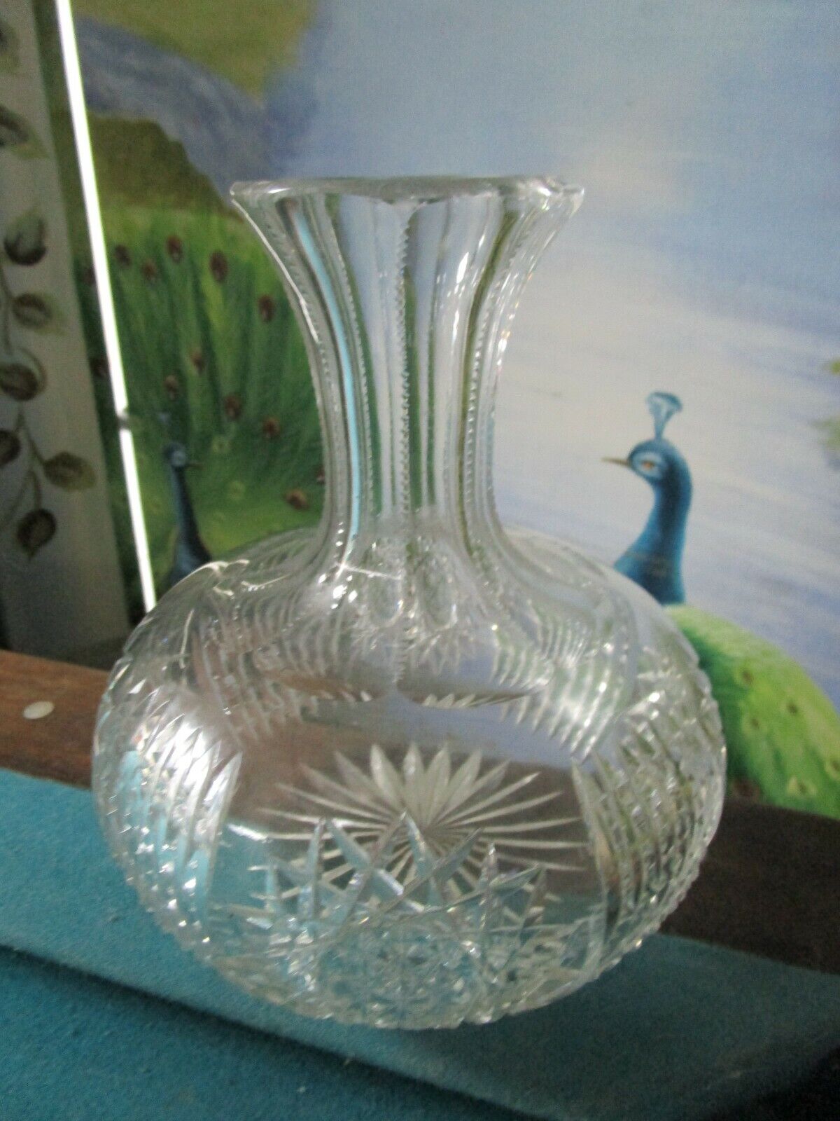 AMERICAN BRILLIANT HAWKES CRYSTAL CUT VASE - DECANTER - BOTTLE ROUND BASE[a5]