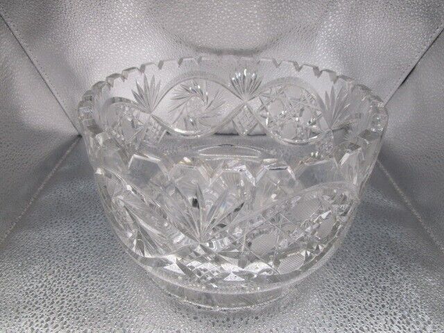 American Brilliant USA crystal cut round bowl planter center piecevery heav [a5]