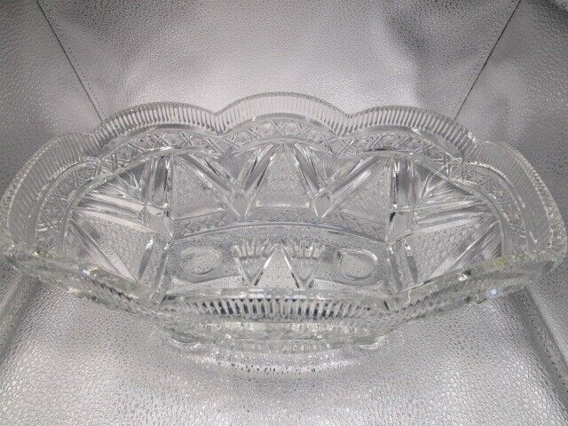 American Brilliant USA crystal cut oval bowl planter center piece footed[a5]