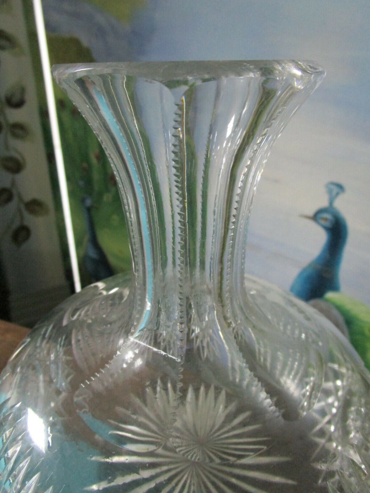 AMERICAN BRILLIANT HAWKES CRYSTAL CUT VASE - DECANTER - BOTTLE ROUND BASE[a5]