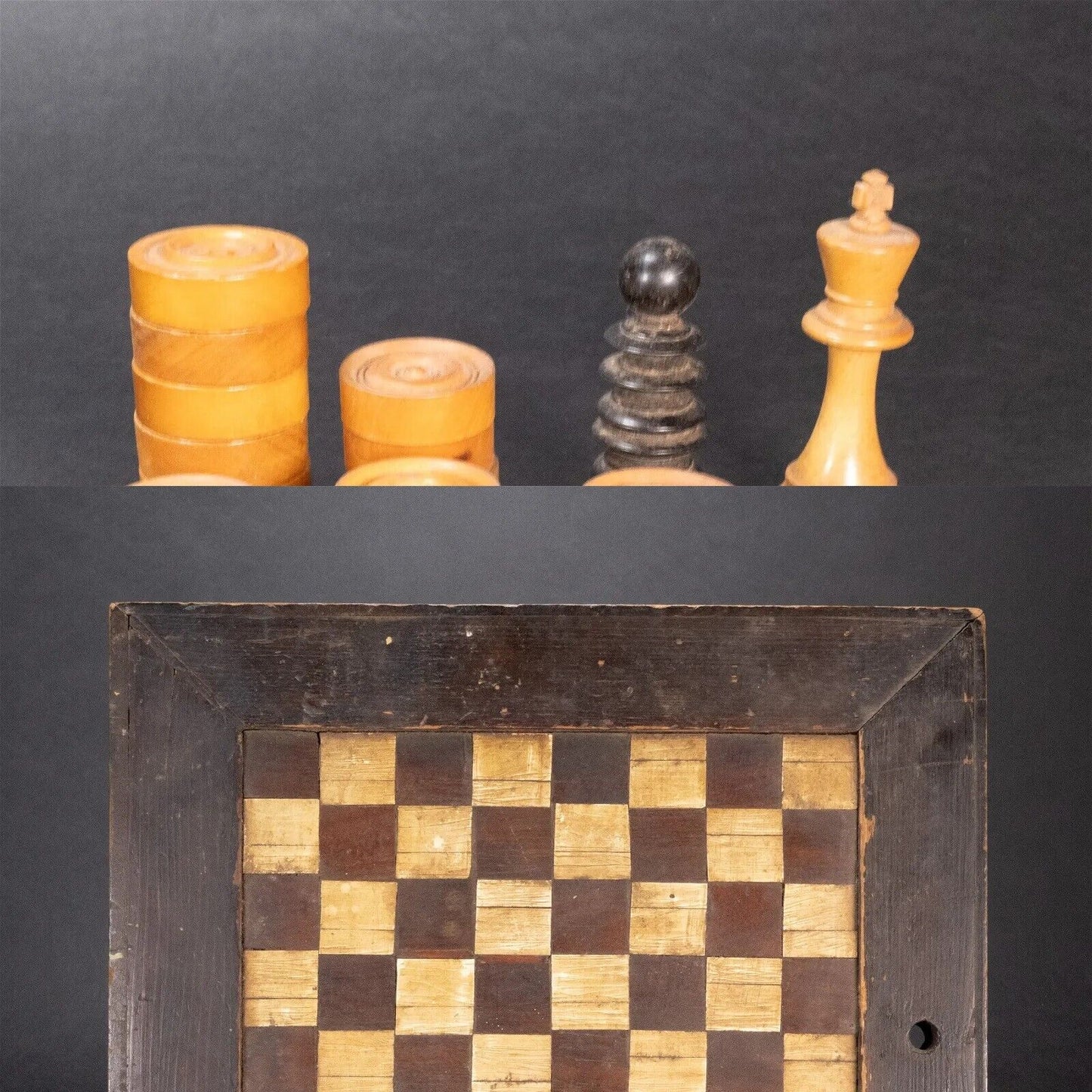 American Folk Art Chess and Checkers Set Solid Wood Hand Carved Board