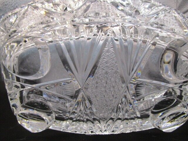 American Brilliant USA crystal cut oval bowl planter center piece footed[a5]