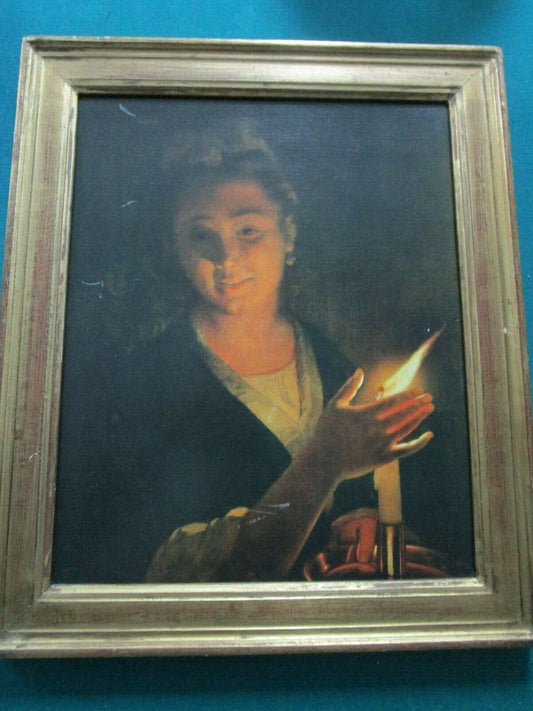 Woman with a Candle By Godfried Schalken  - Print ON BOARD FRAMED IN ITALY