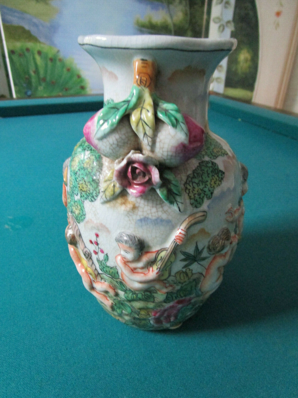 United Wilson, JUWC 1897 CHINESE VASE PUTTI ANGELS ROSES