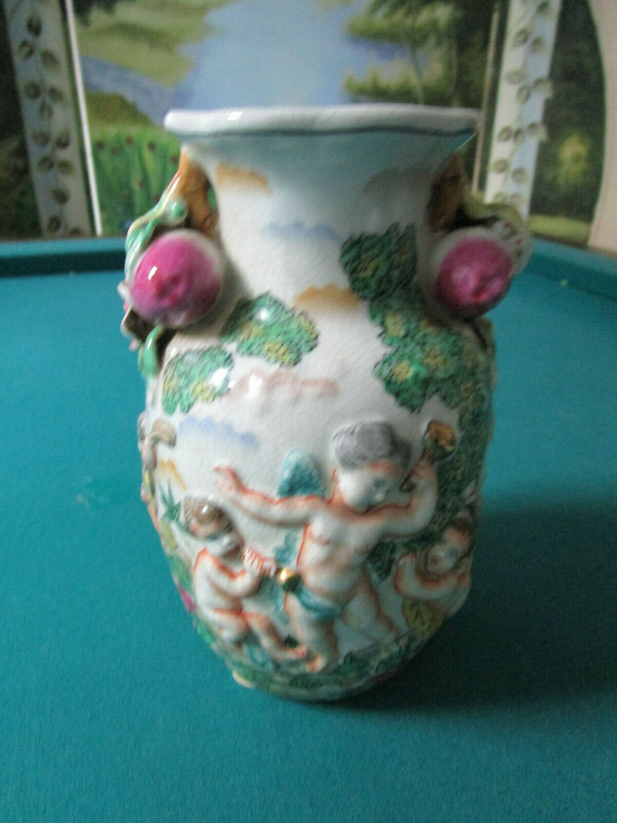 United Wilson, JUWC 1897 CHINESE VASE PUTTI ANGELS ROSES