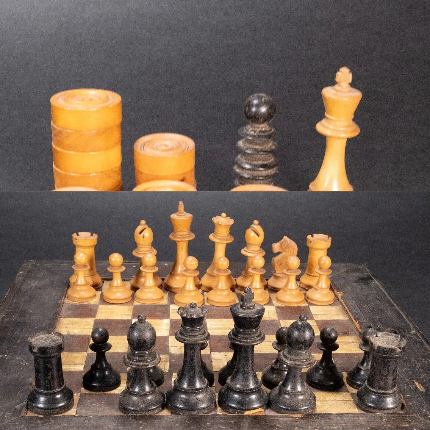 American Folk Art Chess and Checkers Set Solid Wood Hand Carved Board