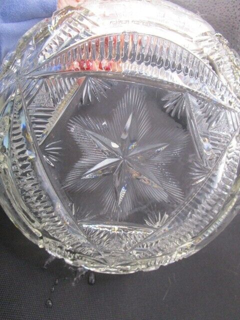 American Brilliant USA crystal cut round bowl planter center piece [a5]