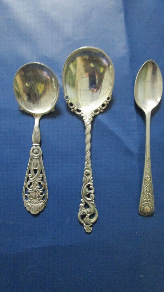 THREE SPOONS STERLING SILVER MAGNUS AASE / A&D BIRMINGHAM SILVERPLATE LOT OF 3