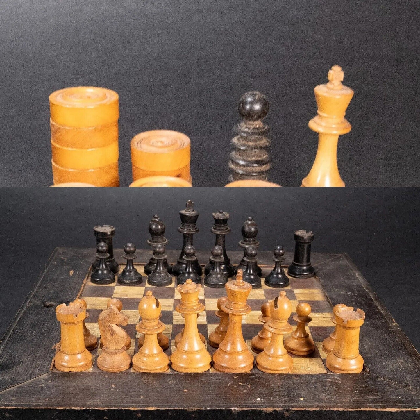 American Folk Art Chess and Checkers Set Solid Wood Hand Carved Board