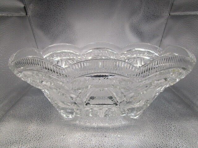 American Brilliant USA crystal cut oval bowl planter center piece footed[a5]