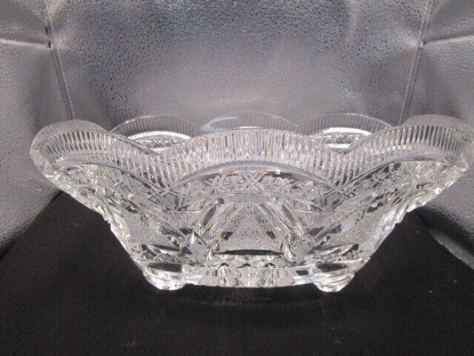 American Brilliant USA crystal cut oval bowl planter center piece footed[a5]